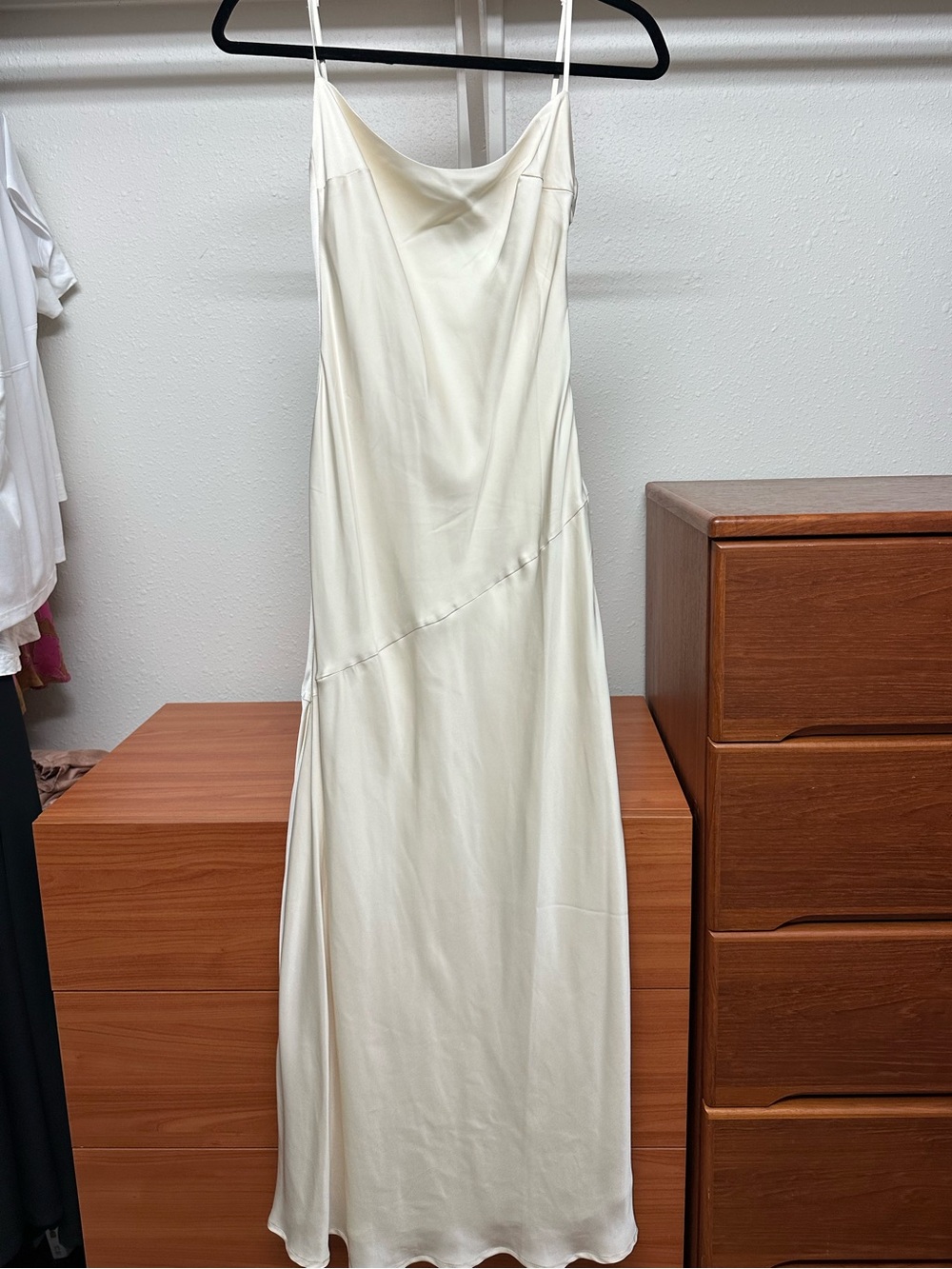 Meshki Cream Satin Slip Maxi Dress with Cowl Neck